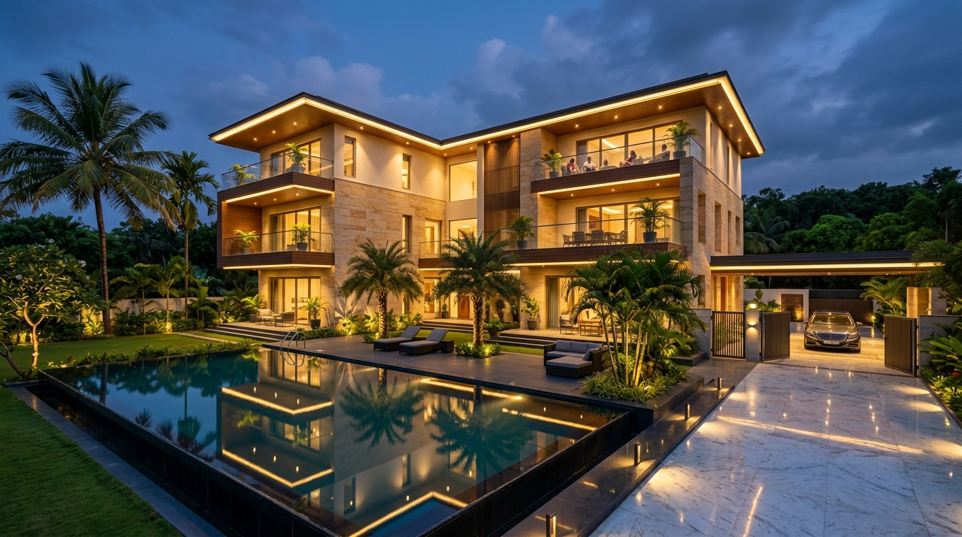 Modern Villa Security: Nighttime Kerb Appeal & Perimeter Downwash